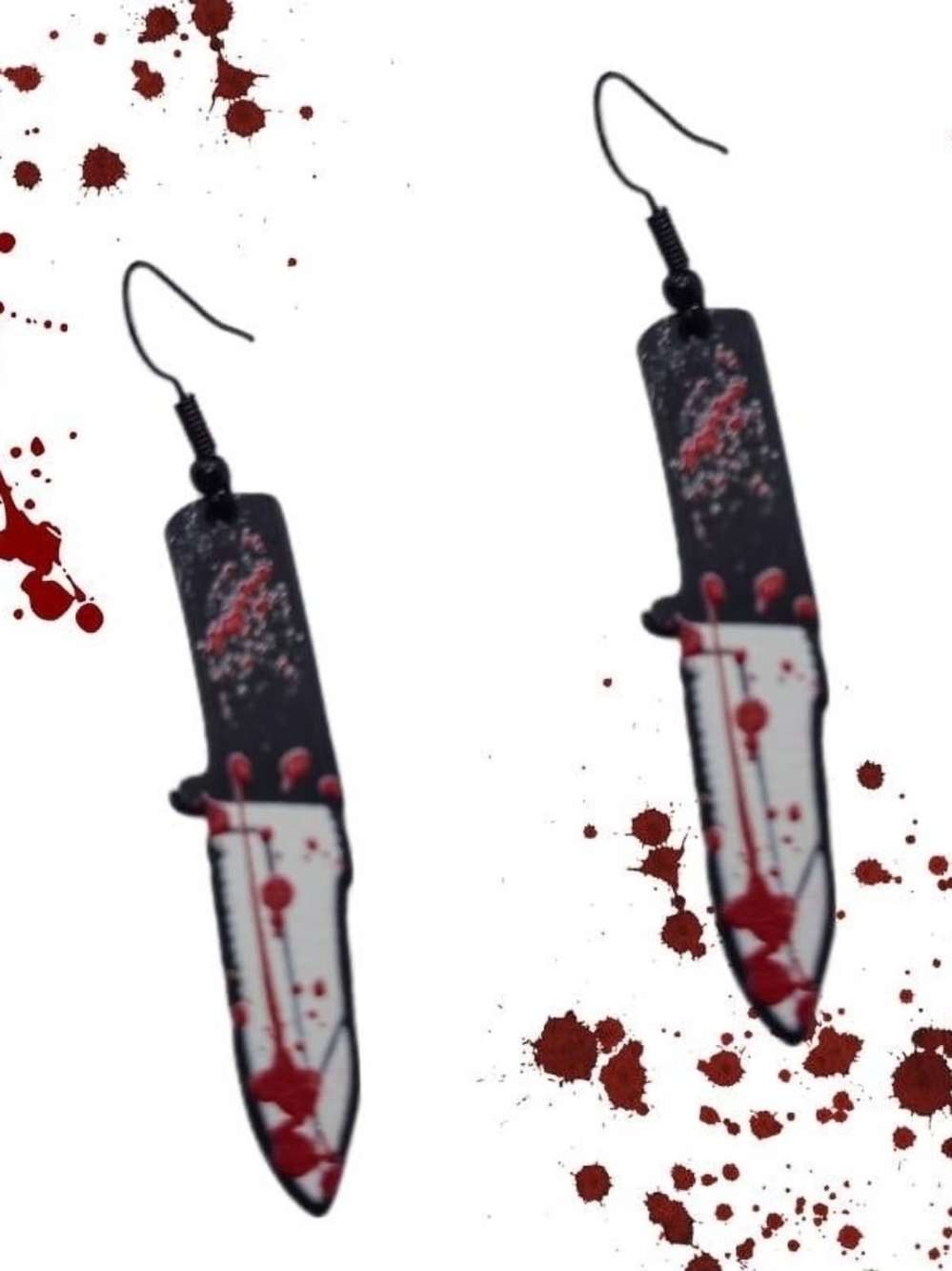 Black & White Blood-Splatter Knife Dangle Earrings - BNIB